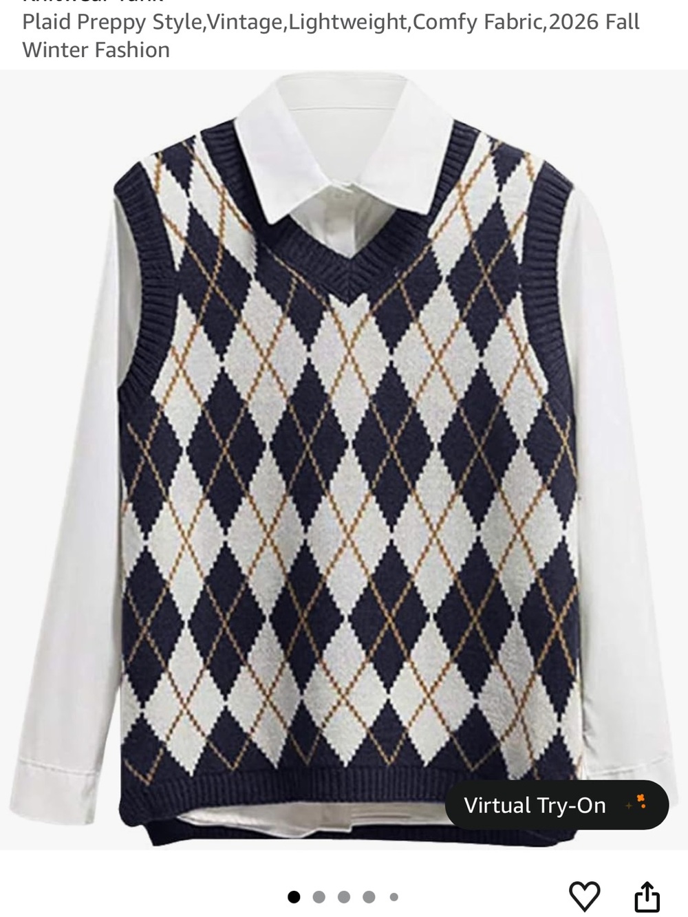 NWOT Navy Argyle V-Neck Sweater Vest Size Large